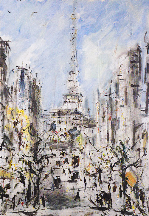 Filippo de Pisis, La Torre Eiffel, 1939, olio su tela, collezione privata