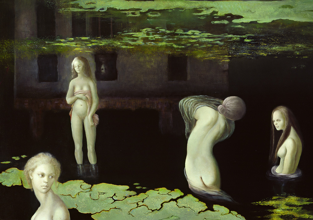 Le crépuscule du matin, 1979, olio su tela, dipinto di Leonor Fini ora esposta alla Fondazione Magnani-Rocca